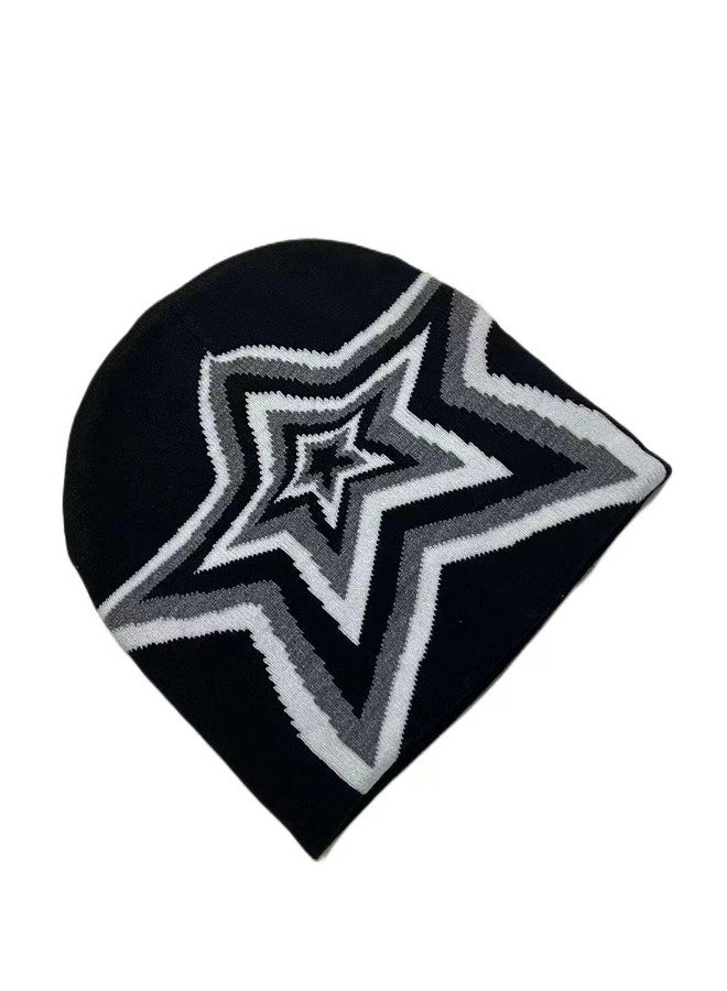 Sumleno Y2k Beanies Star Graphic Crochet Hats for Women Men Cutecore Gyaru Grunge Clothes Alt Emo Accessories Harajuku Streetwear (Black,One Size) - Image 3